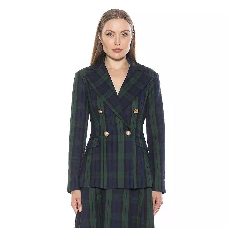 Women's ALEXIA ADMOR Farrah Twill Classic Double Breasted Jacket, Size: 8, Green Plaid Product Image