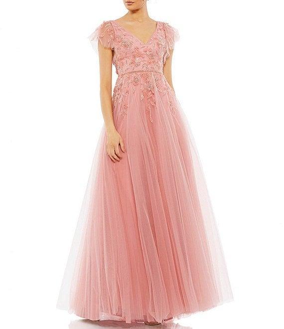 Mac Duggal Embellished Cap Flutter Sleeve V-Neck Ballgown Product Image