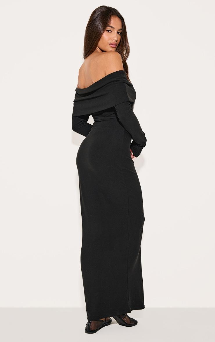 Black Soft Touch Bardot Long Sleeve Maxi Dress Product Image