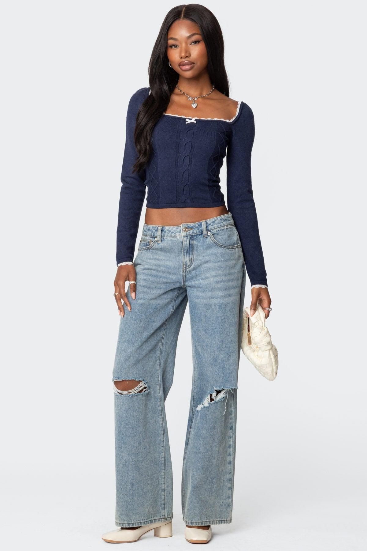 Ansley Lacey Cable Knit Top Product Image