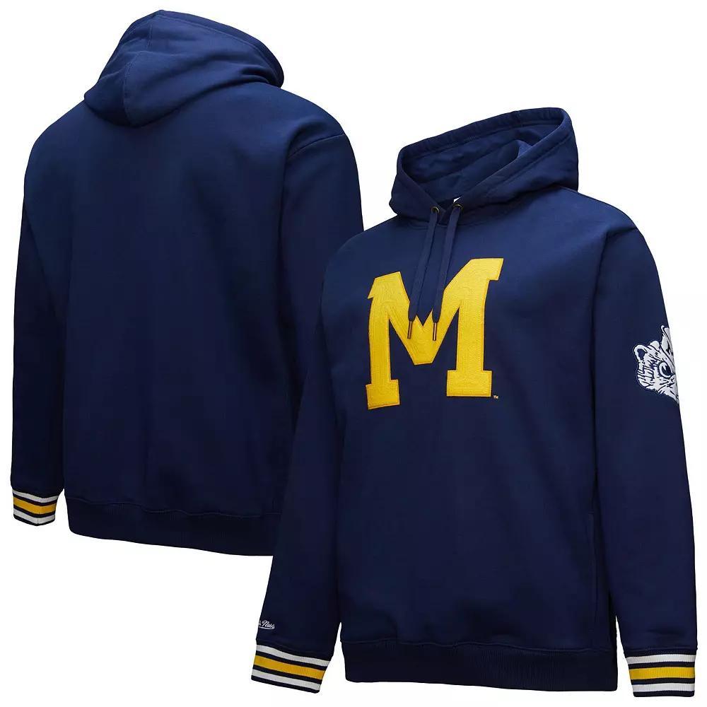 Men's Mitchell & Ness Navy Michigan Wolverines Chainstich Fleece Pullover Hoodie,  Product Image