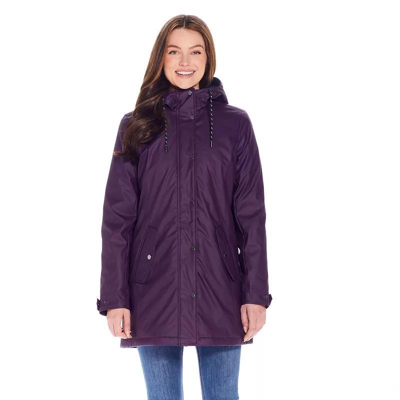 Womens Weathercast Hooded Midweight Rain Jacket Dark Purple Product Image