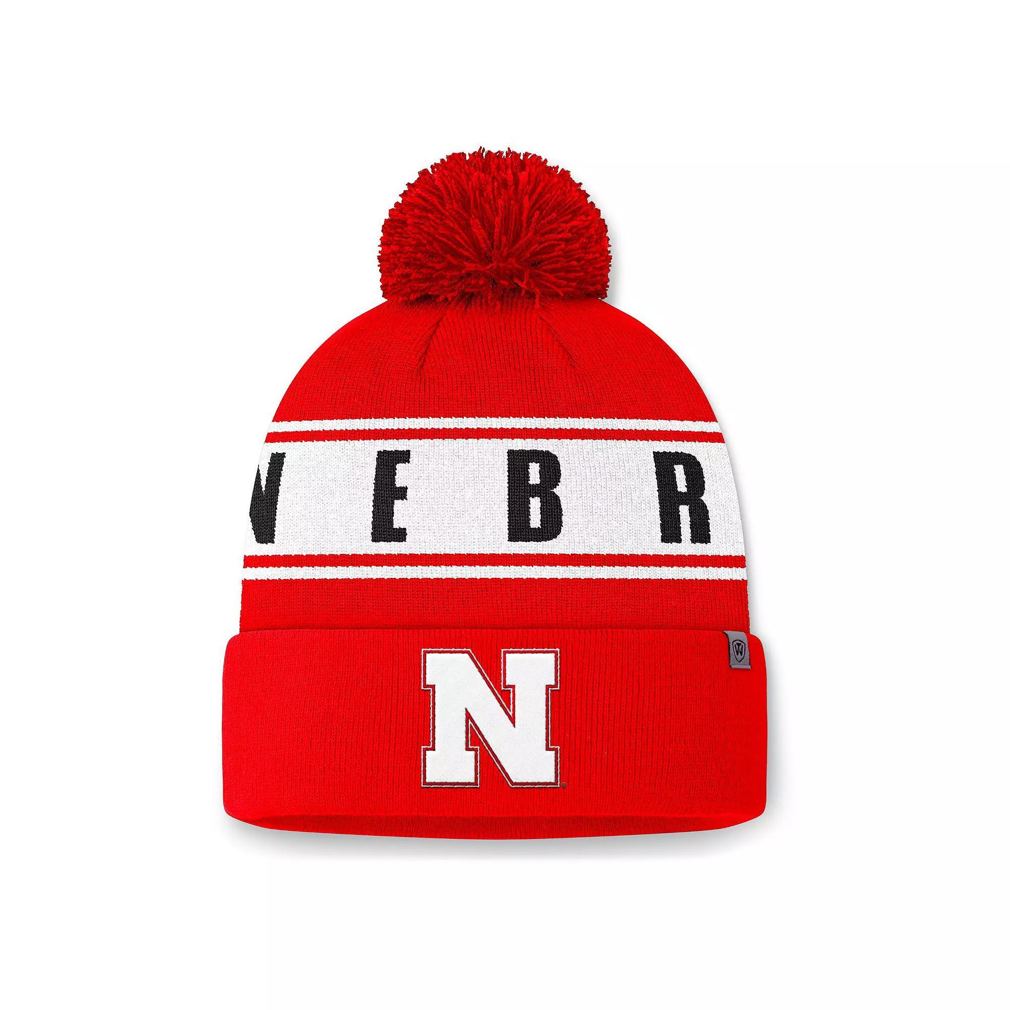 Men's Top of the World Scarlet Nebraska Huskers Slash Cuffed Knit Hat with Pom, Red Product Image