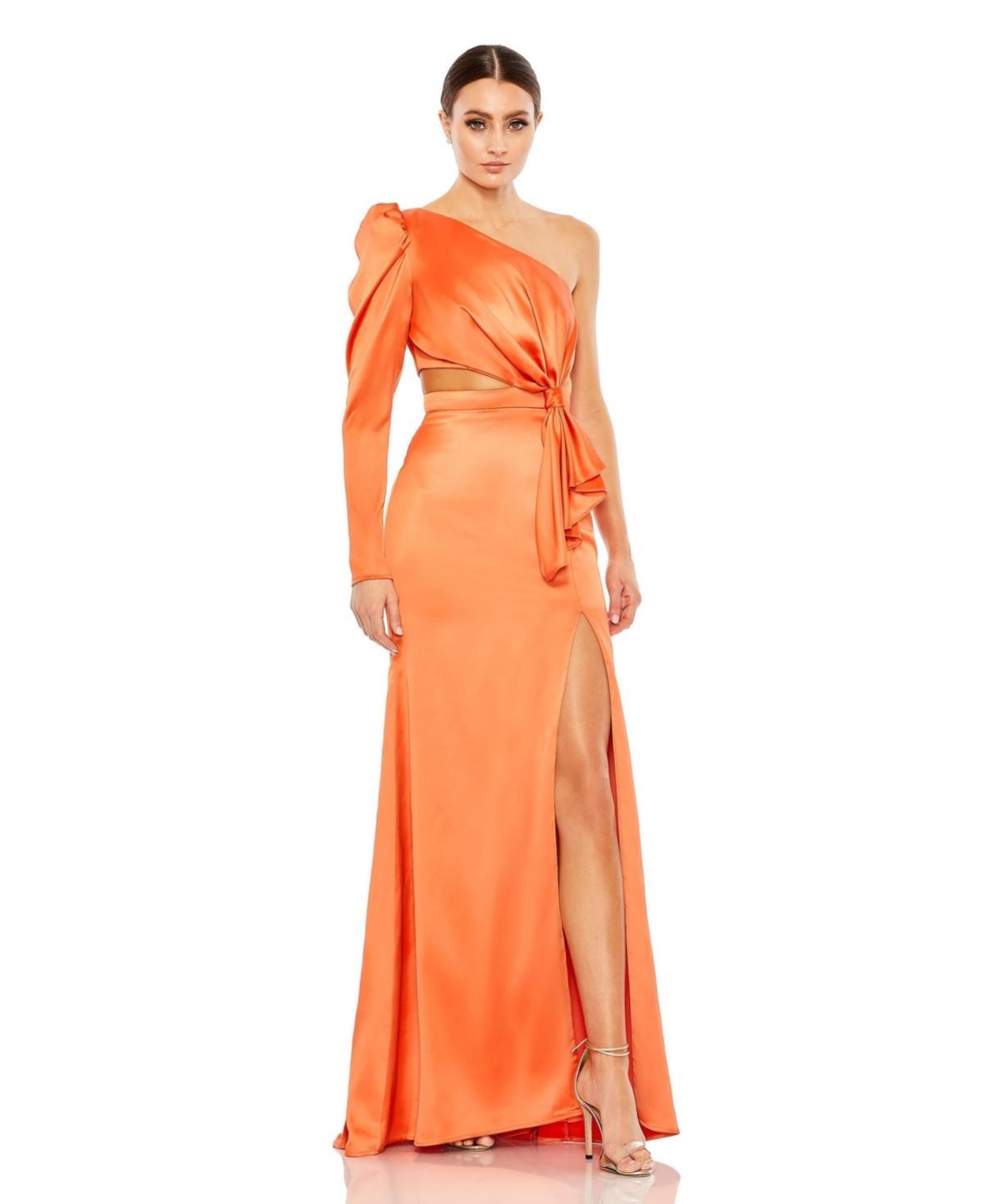 Womens leena One-Sleeve Cut-Out Satin Gown Product Image