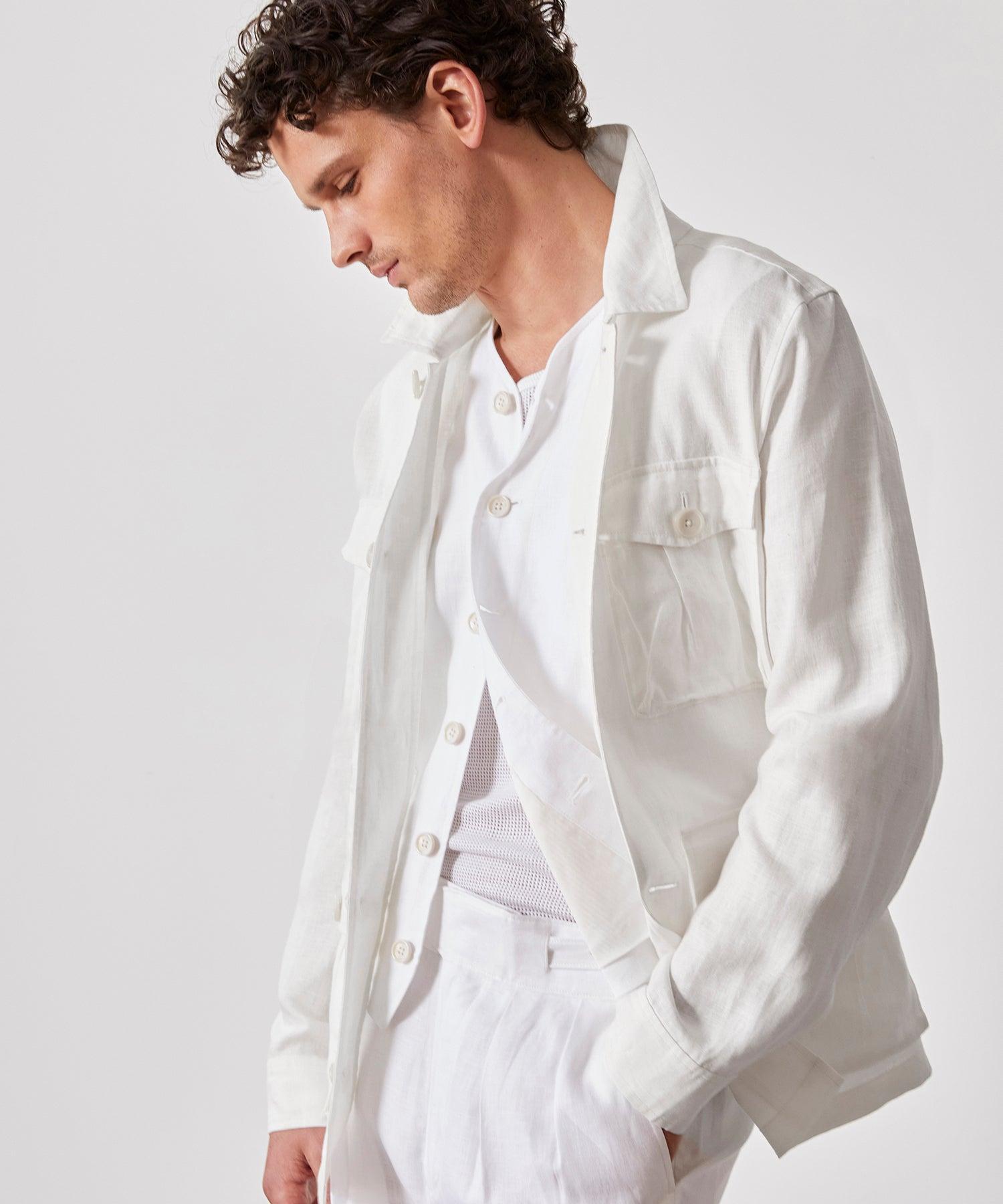 Irish Linen Field Jacket in White Product Image