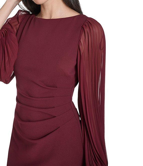 Jessica Howard Crepe Chiffon Pleated Long Sleeve Side Tuck Sheath Dress Product Image