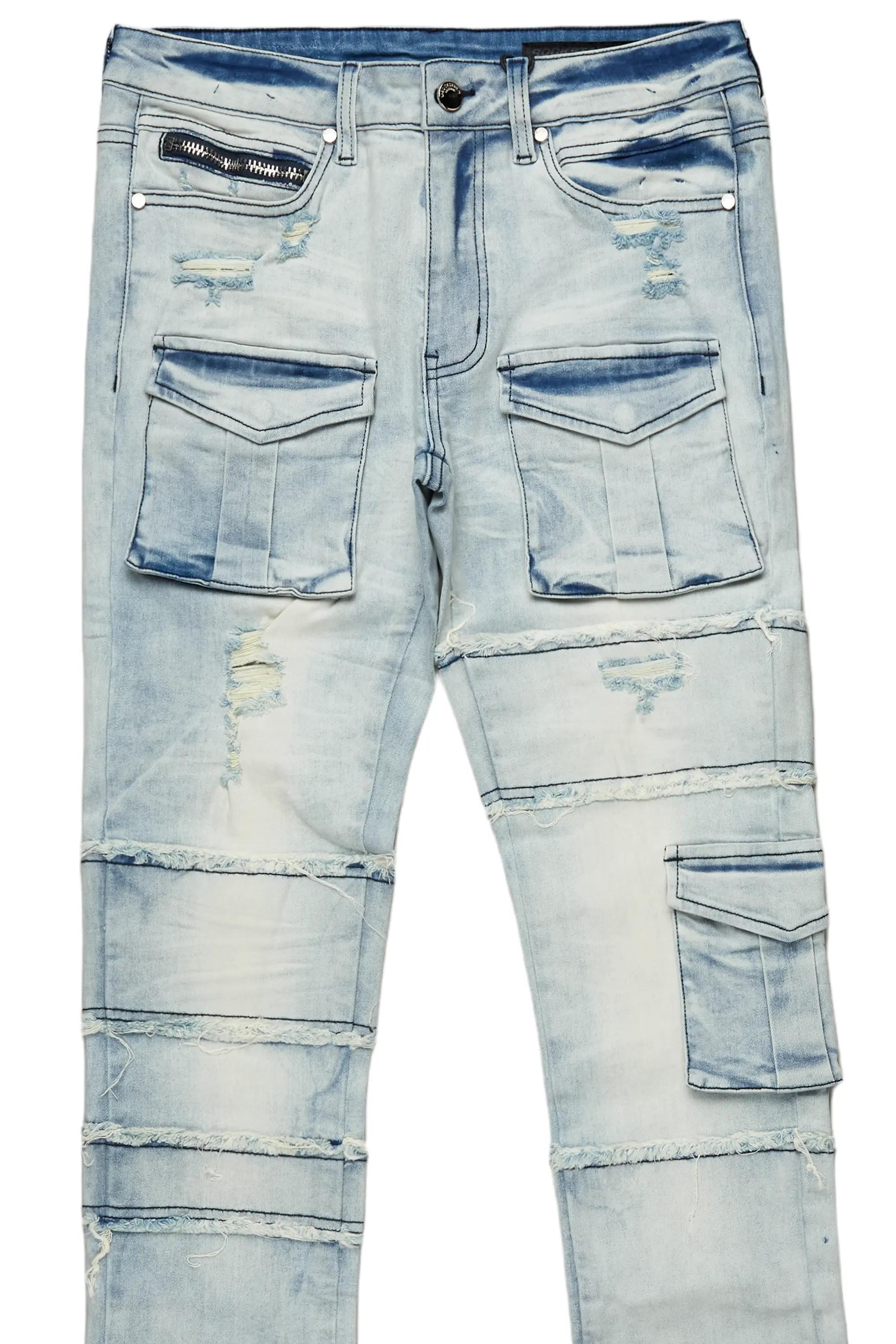 Folant Light Blue Stacked Cargo Flare Jean Male Product Image