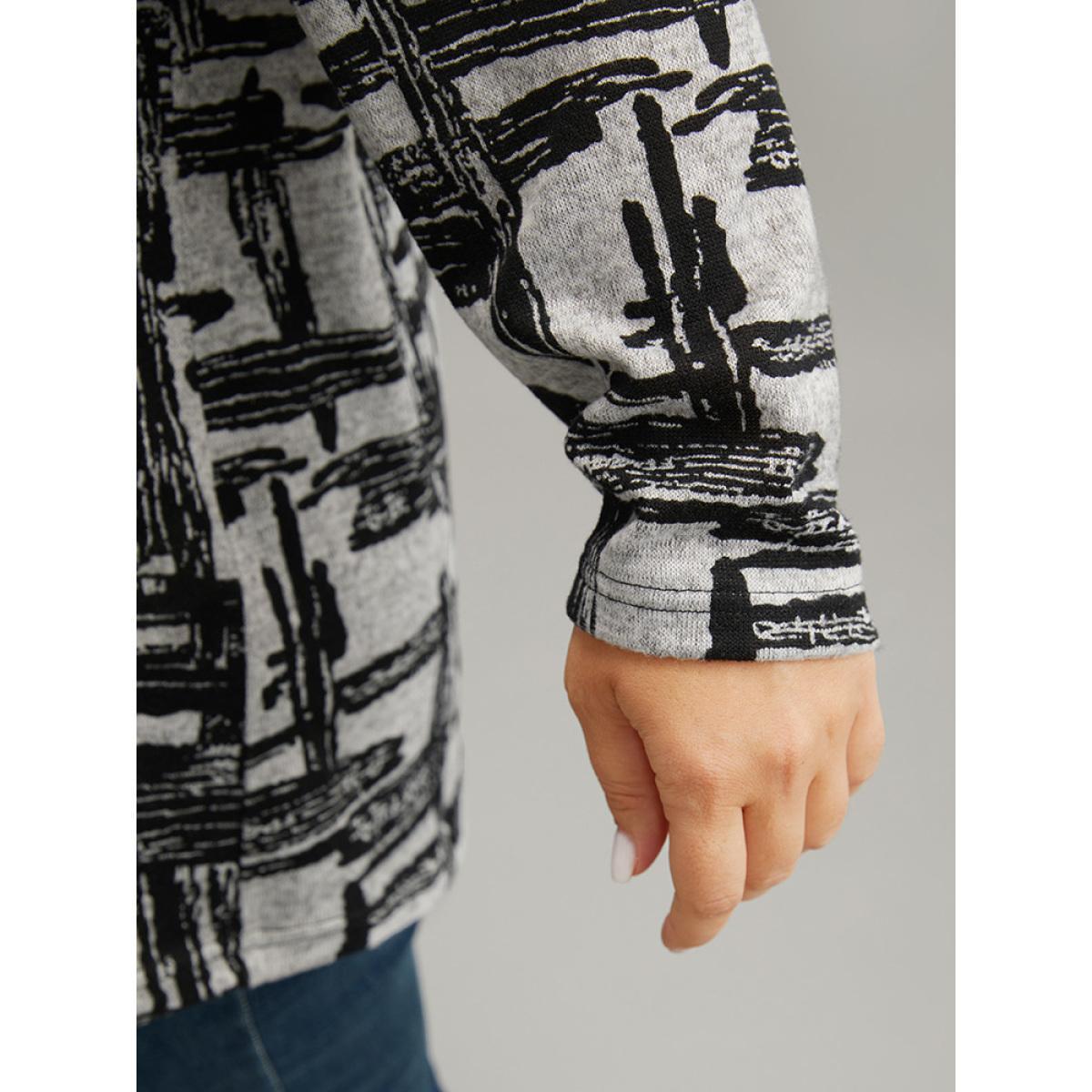 Plus Size Plaid Graffiti Round Neck T-shirt DimGray Women Casual Printed Graffiti Round Neck Dailywear T-shirts BloomChic 12/L Product Image