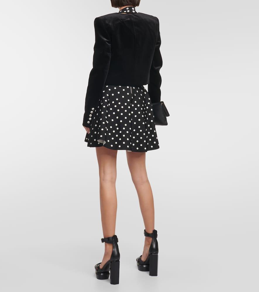 BALMAIN Embellished Cropped Velvet Blazer In Black Product Image