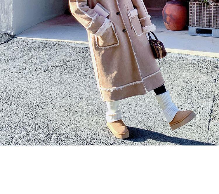 Fleece Trim Hooded Button-Up Long Coat Product Image