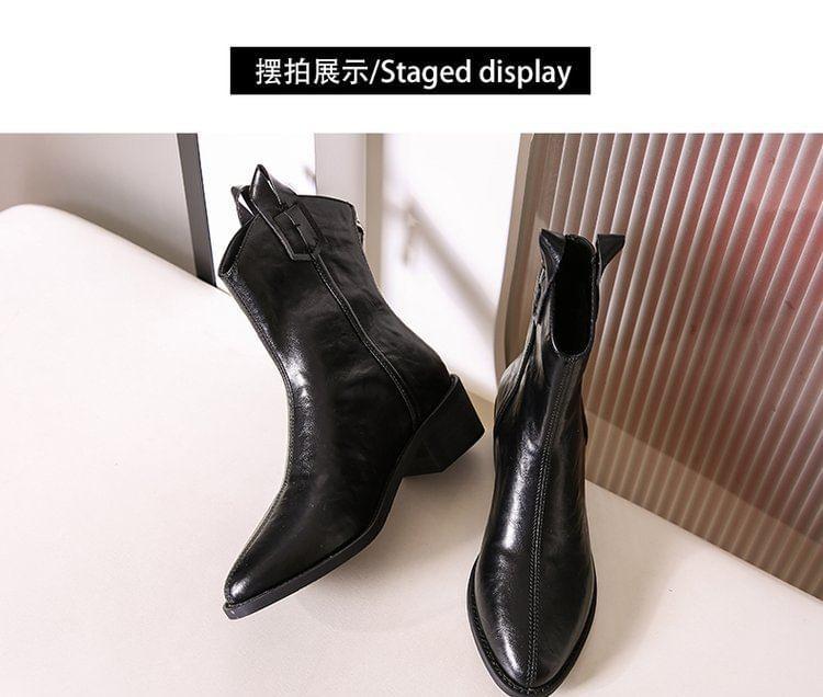 Block Heel Plain Zip Short Boots Product Image