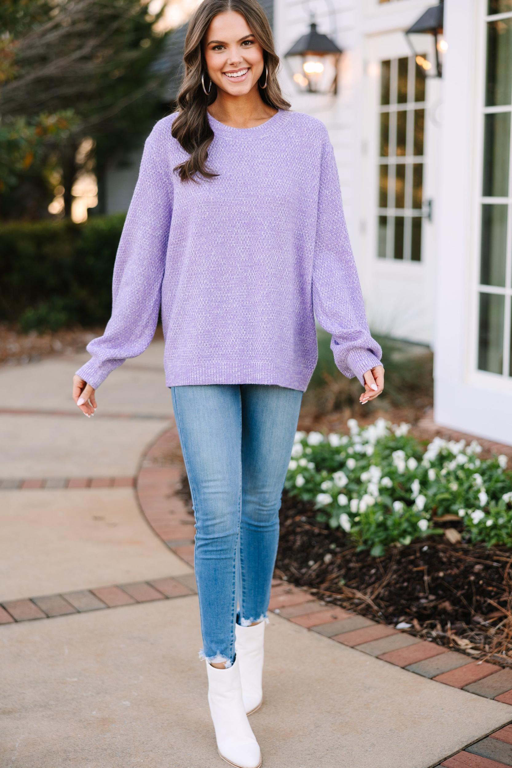 The Slouchy Lavender Purple Bubble Sleeve Sweater Female Product Image