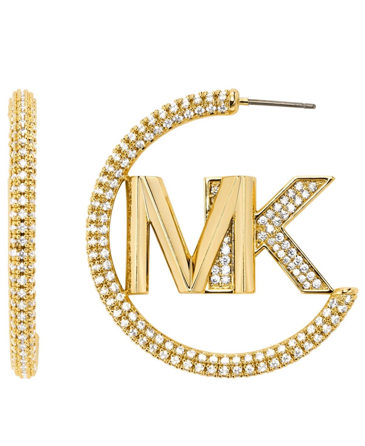 Precious Metal-Plated Brass Pavé Logo Hoop Earrings Product Image