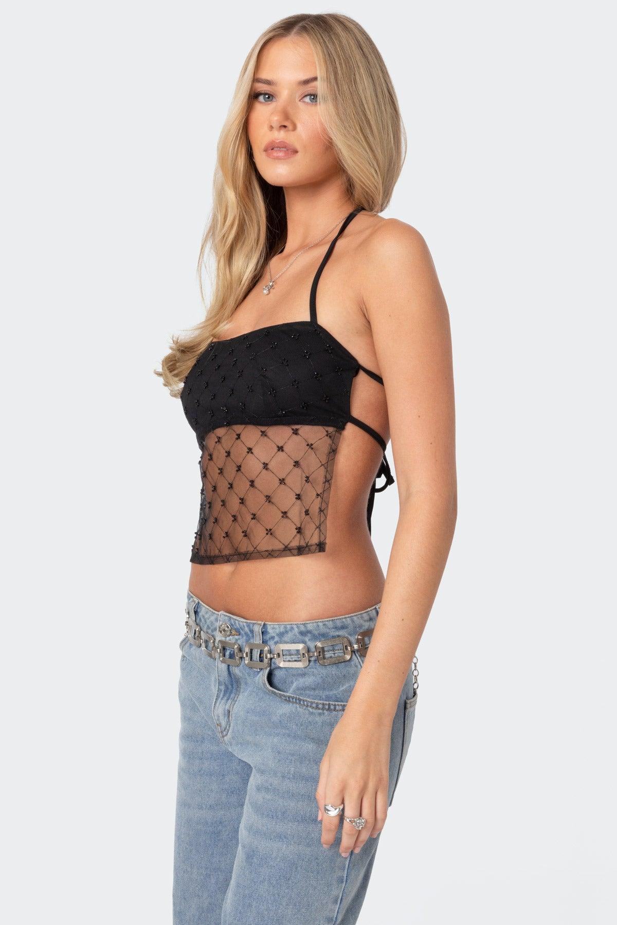 Sheer Sequin Backless Top Product Image