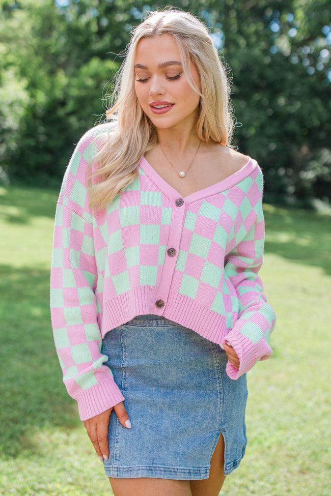 Making Memories In Watermelon Crawl Cropped Checkered Cardigan FINAL SALE Product Image