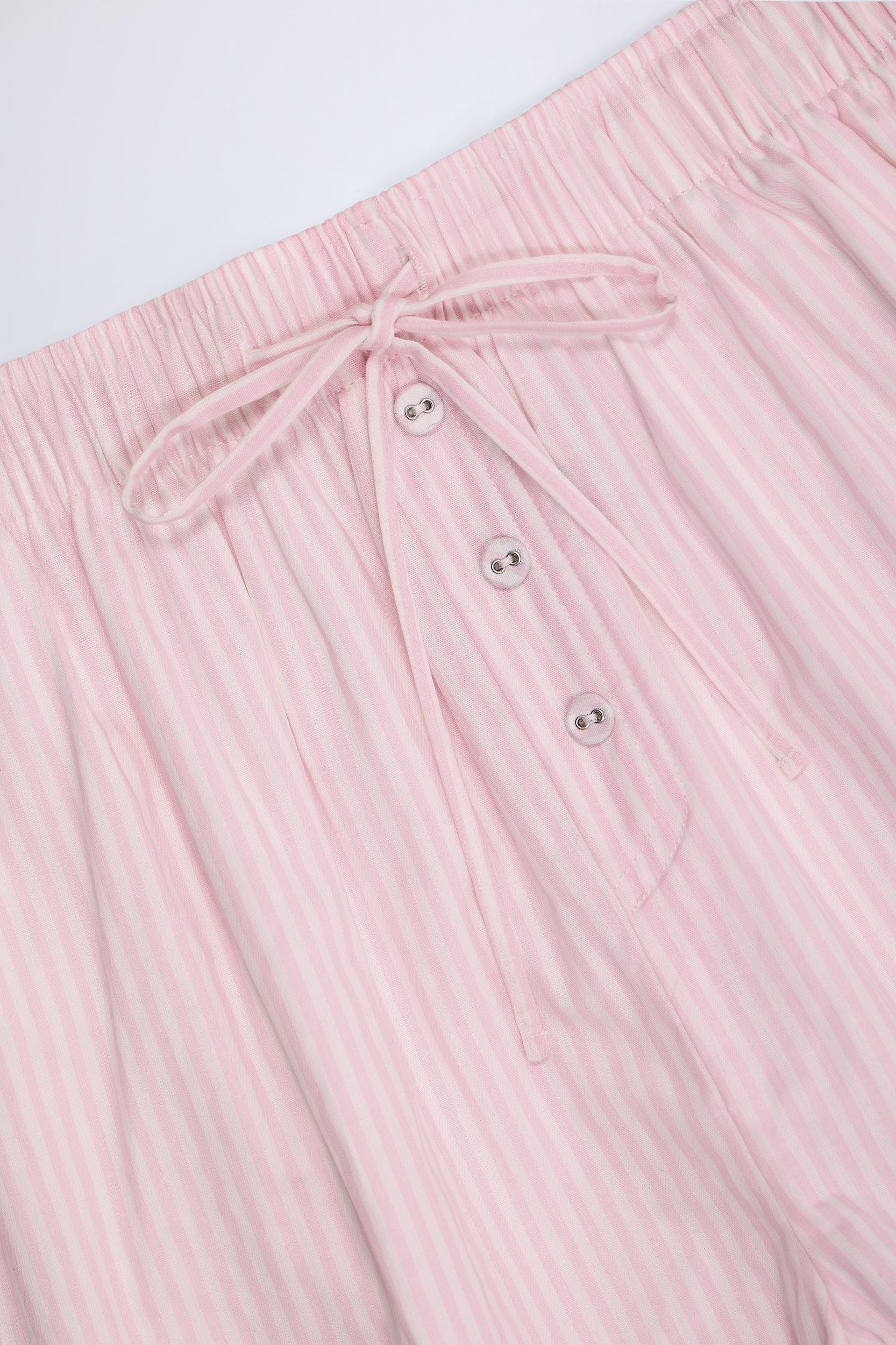 Tie-Front Cotton-Poplin Shorts in Pink White Stripe Product Image