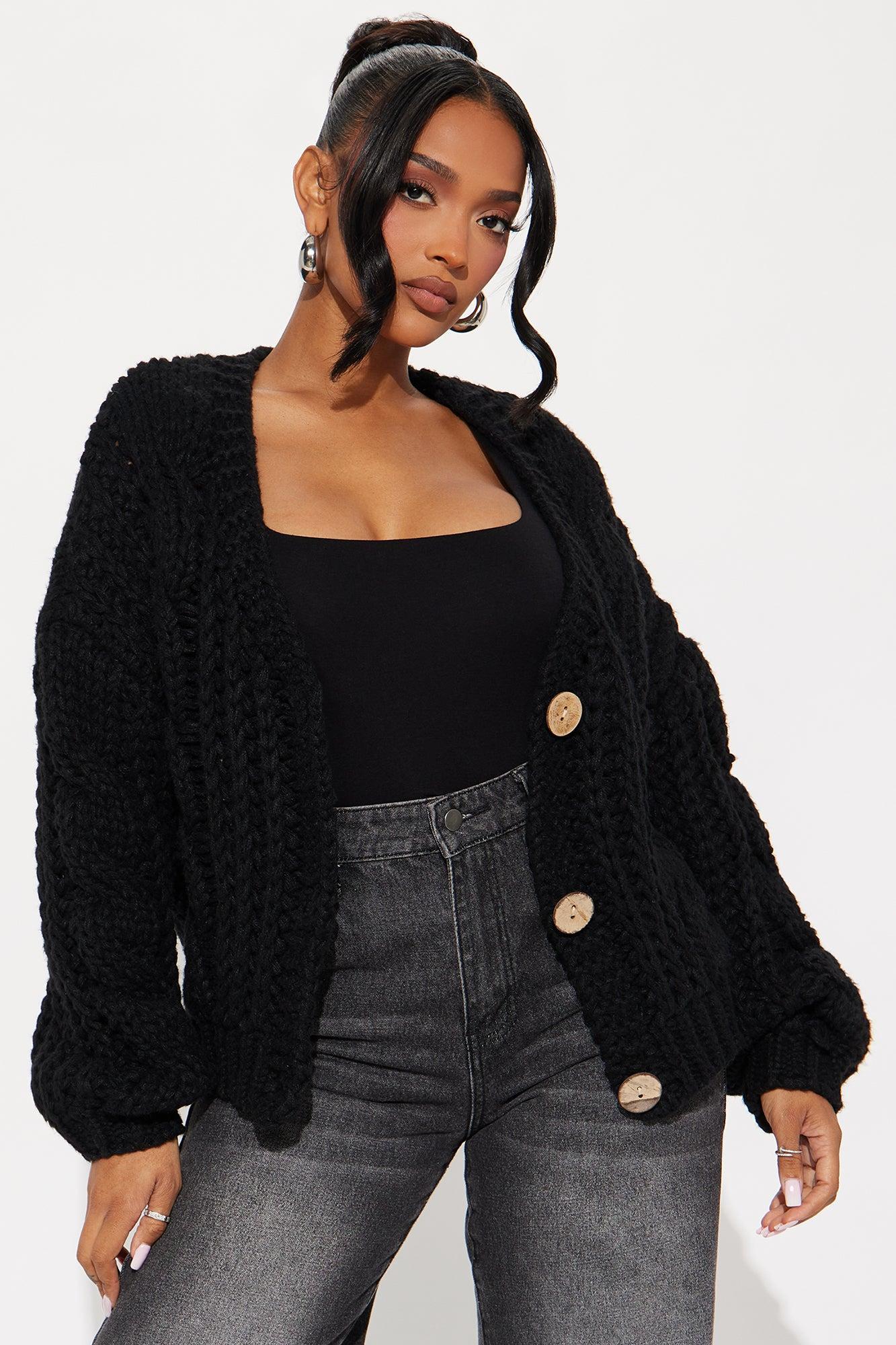 Vallen Chunky Knit Cardigan - Black Product Image