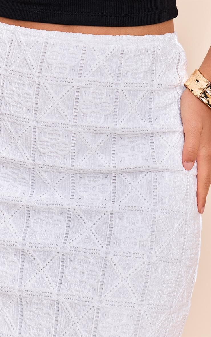 White Crochet Textured Maxi Skirt Product Image