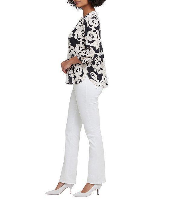 NYDJ Woven Printed Split V-Neck Button Front 3/4 Sleeve Blouse Product Image