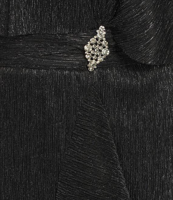 R & M Richards Plus Size Crew Neck Short Sleeve Capelet Cascade Ruffle Sheath Dress Product Image