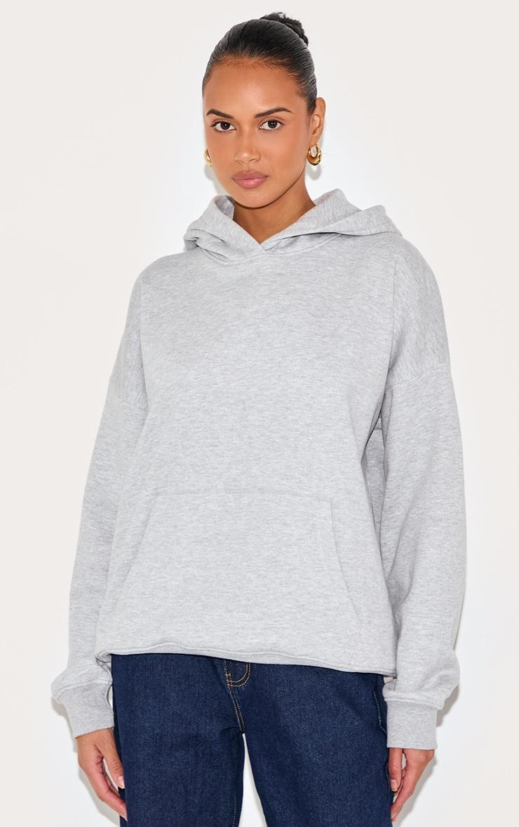  Ash Grey Oversized Sports Borg Applique Hoodie Product Image