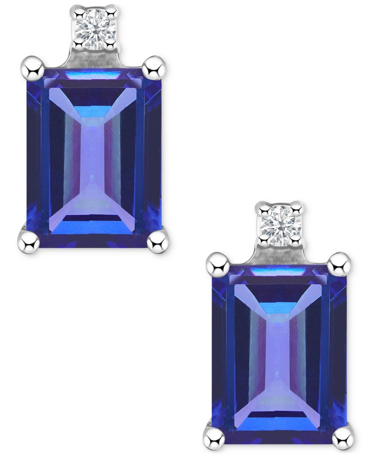 Celebration Gems 14k Gold Emerald Cut Sapphire & Diamond Accent Stud Earrings, Womens, 14k Whgold Product Image