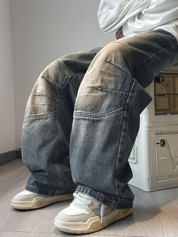 Men's Washed Distressed Ruched Loose Jeans Product Image