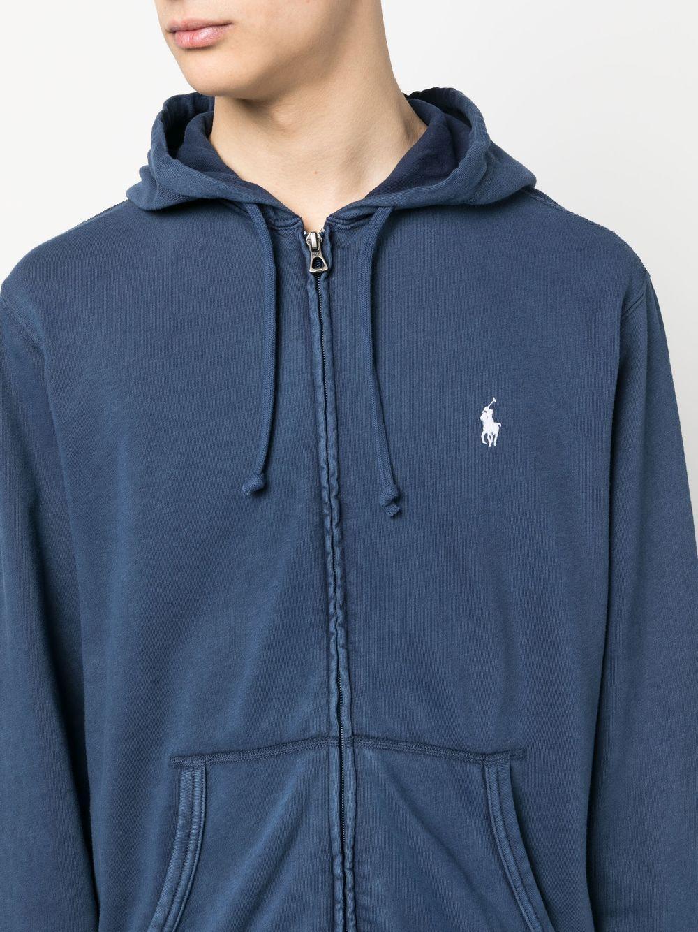 logo-embroidered zip-up drawstring hoodie Product Image