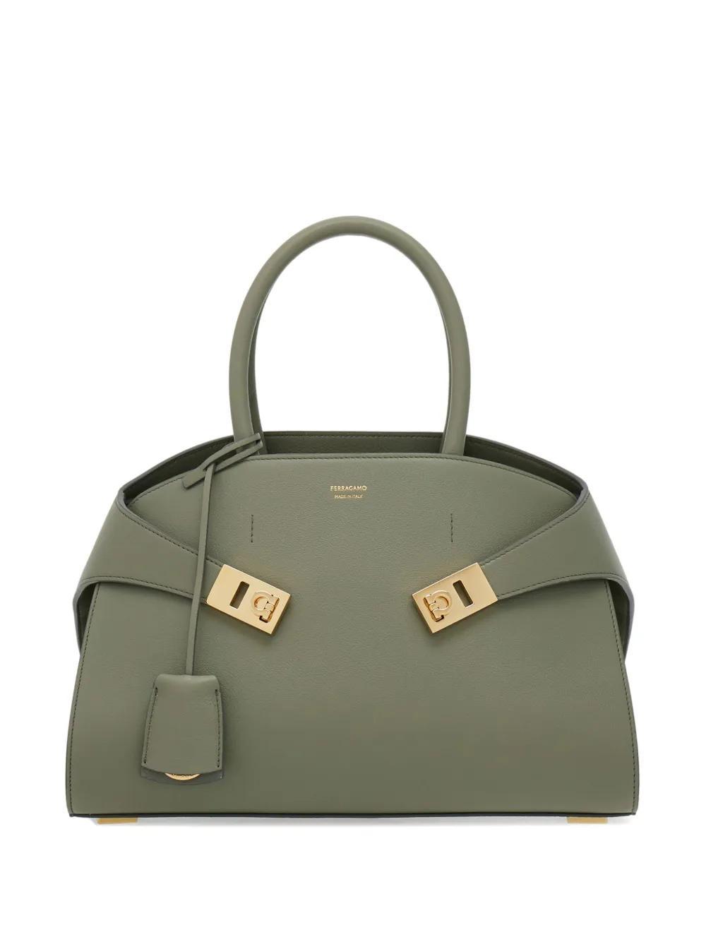 FERRAGAMO Small Hug Leather Tote Bag In Grey Product Image