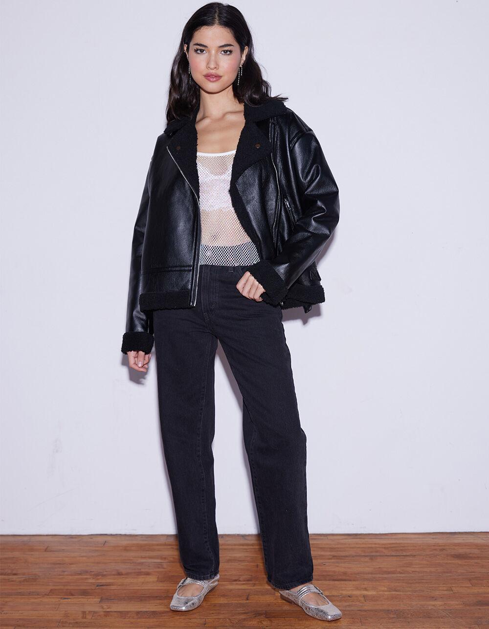 WEST OF MELROSE Faux Leather Shearling Womens Jacket Product Image