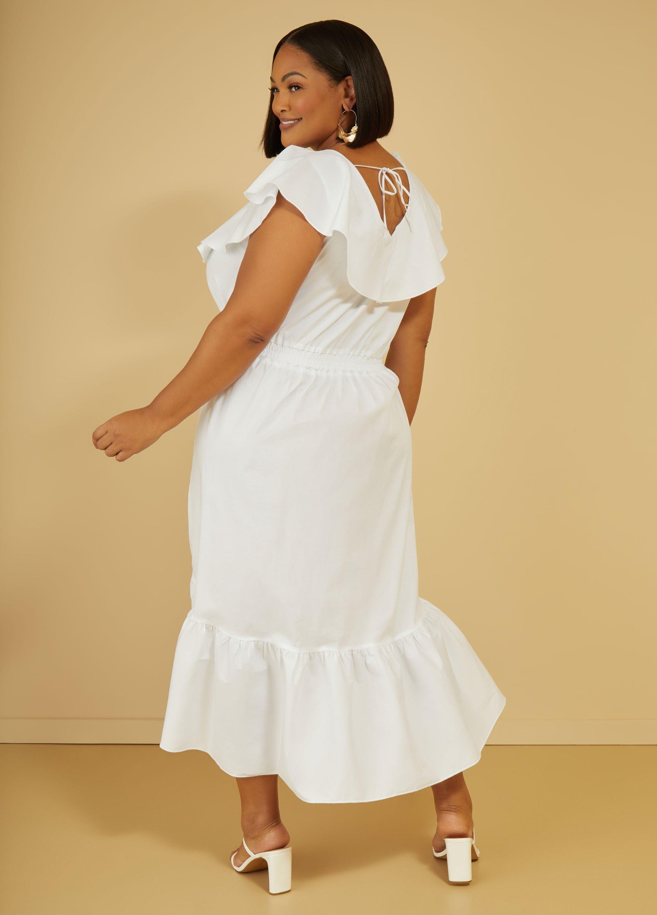 Ruffled Cotton Blend Midi Dress Product Image