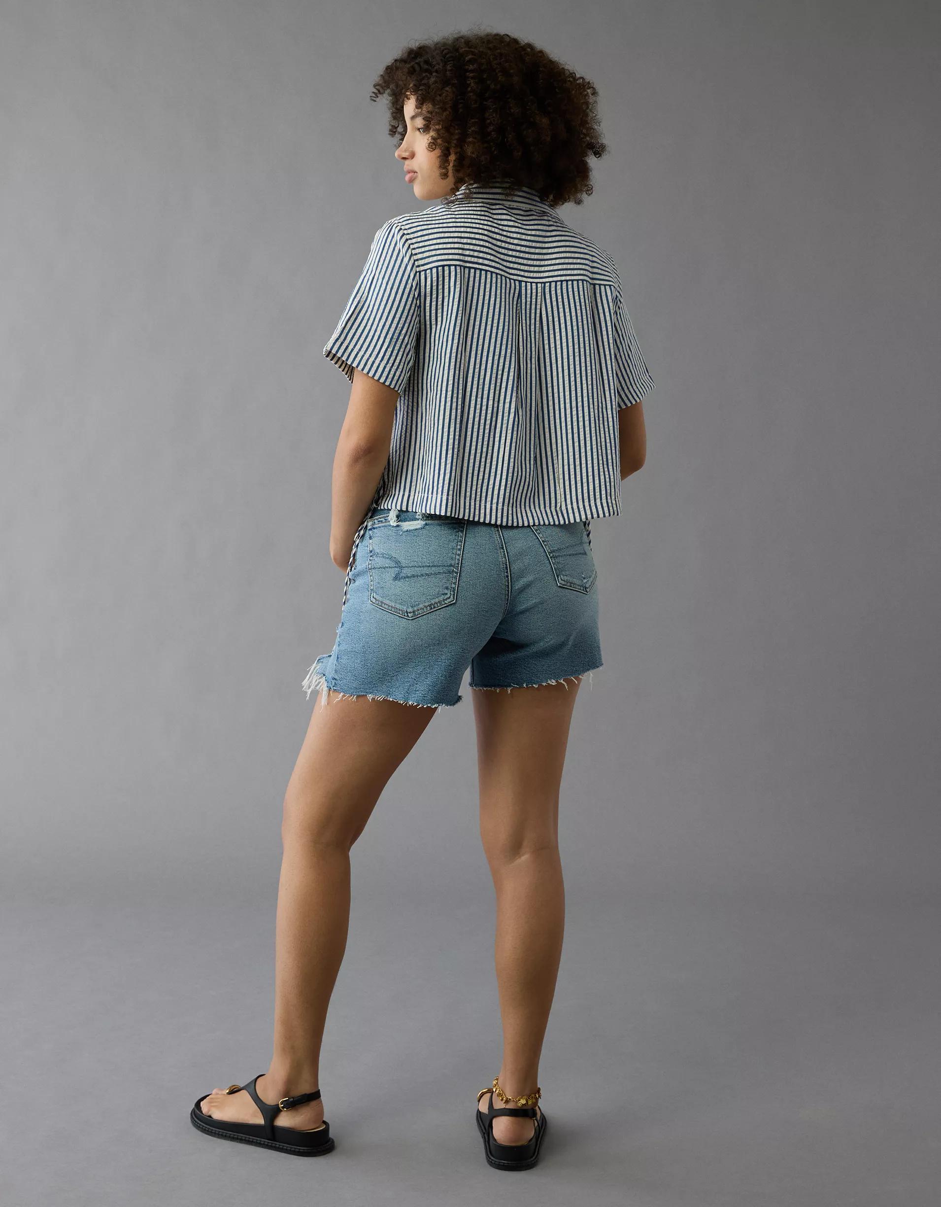 AE Short-Sleeve Tie Side Seersucker Button-Up Shirt Product Image