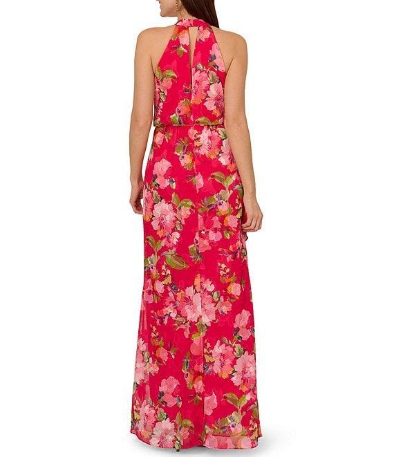 Adrianna Papell Petite Size Halter Neck Floral Print Ruffled Dress Product Image