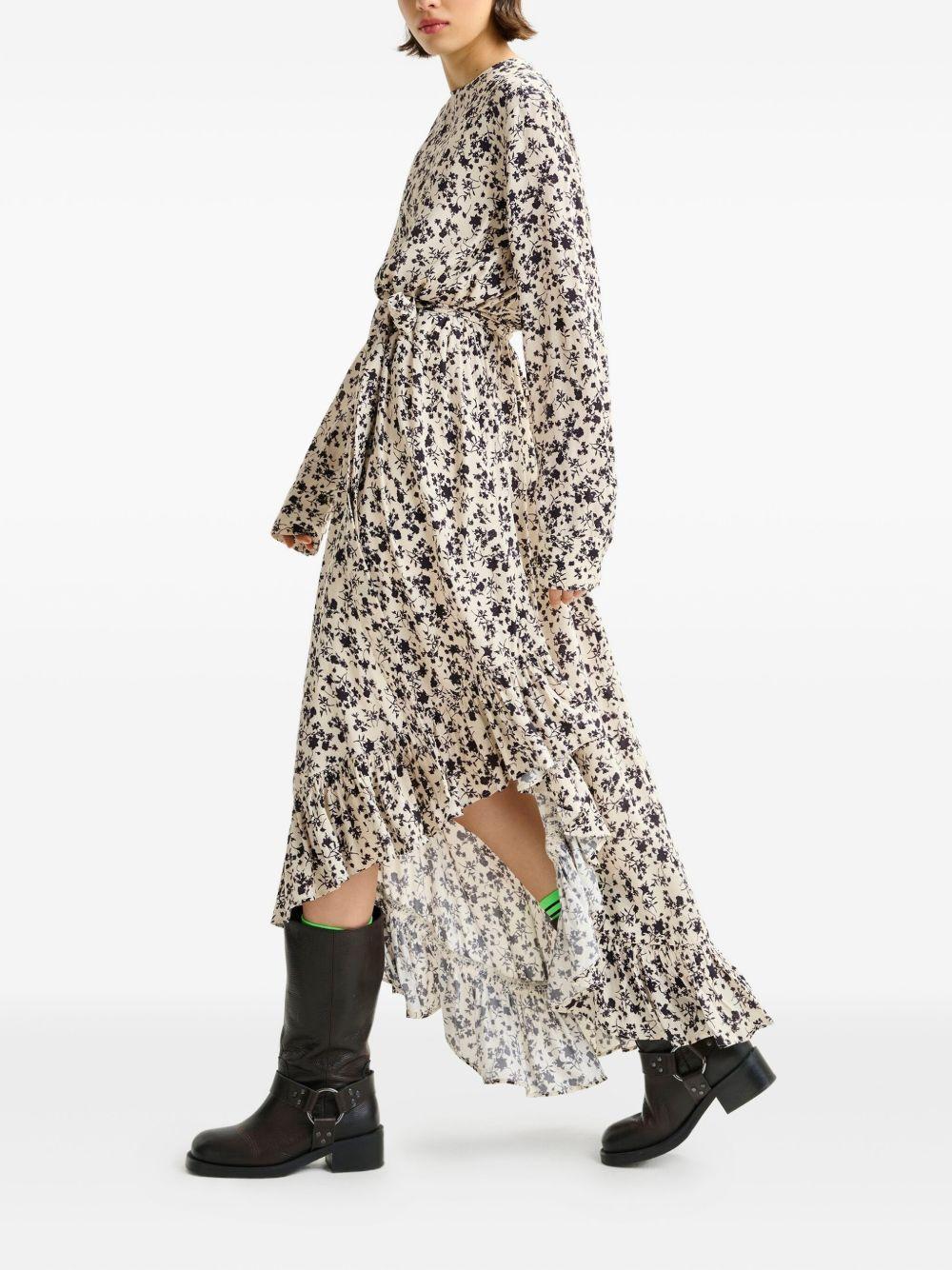 floral-print ruffled asymmetrical dress Product Image