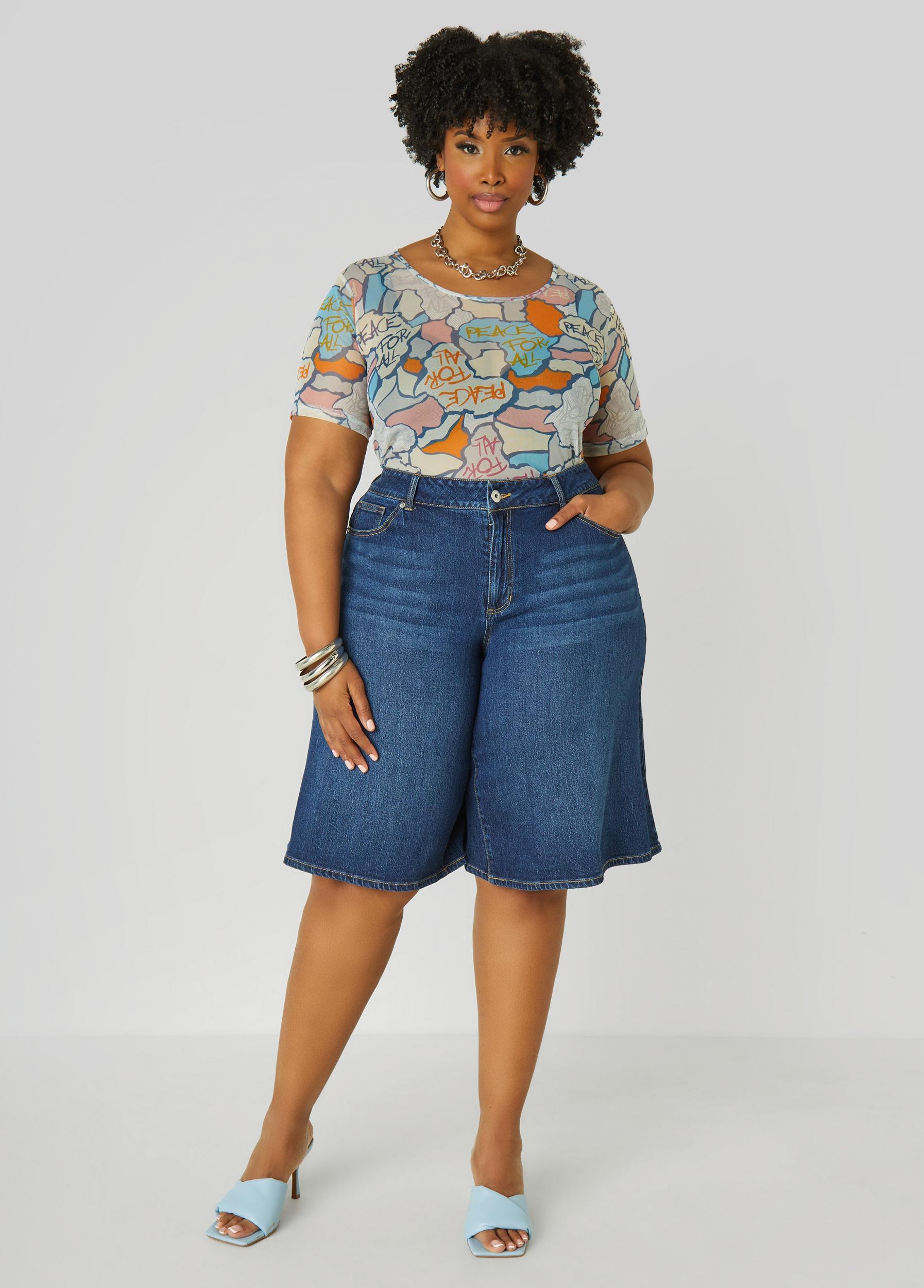 Plus Size Wide Leg Denim Shorts Ashley Stewart Product Image
