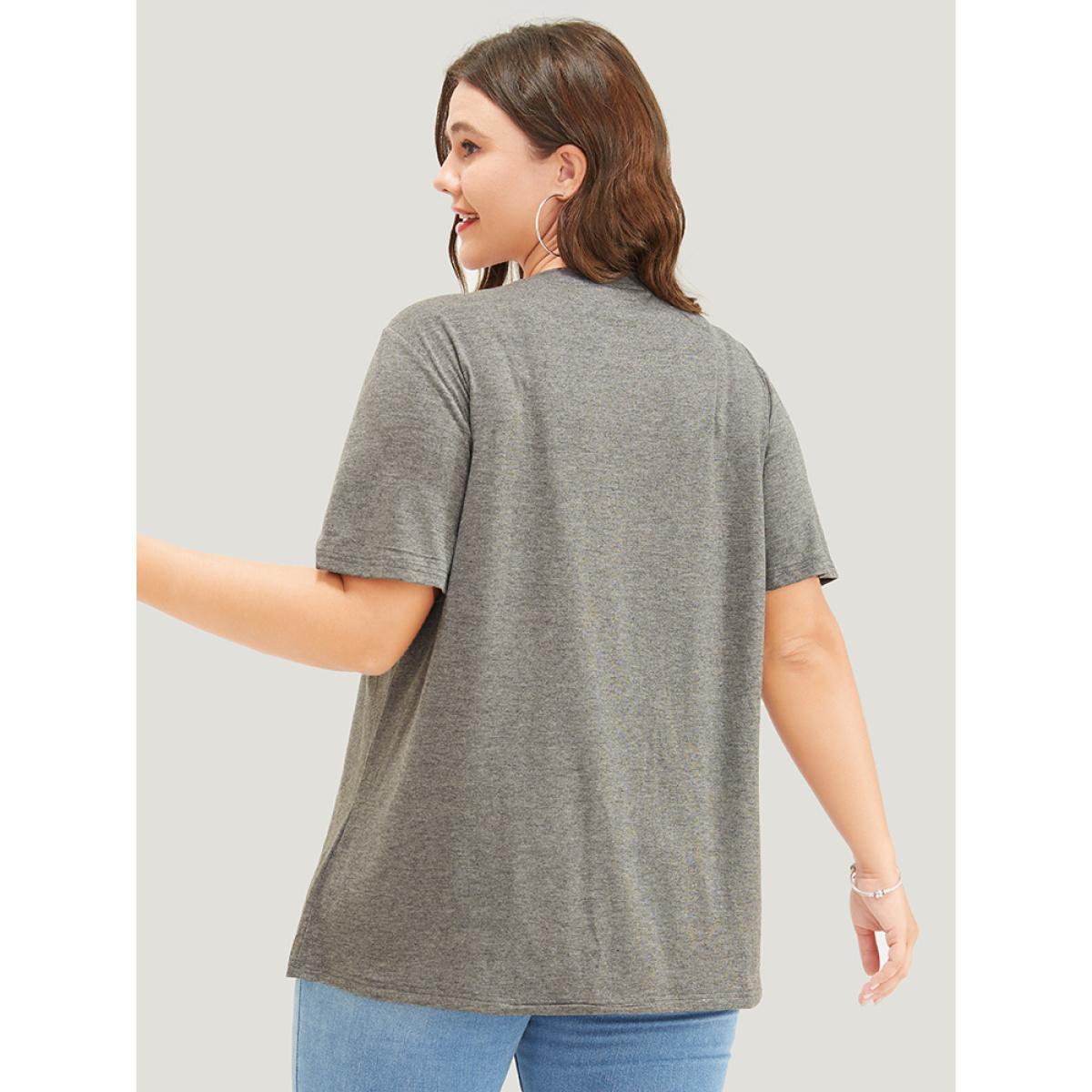 Plus Size Moon And Star Round Neck T-shirt DarkGray Women Casual Printed Star and moon Dailywear T-shirts BloomChic 14-16/1X Product Image