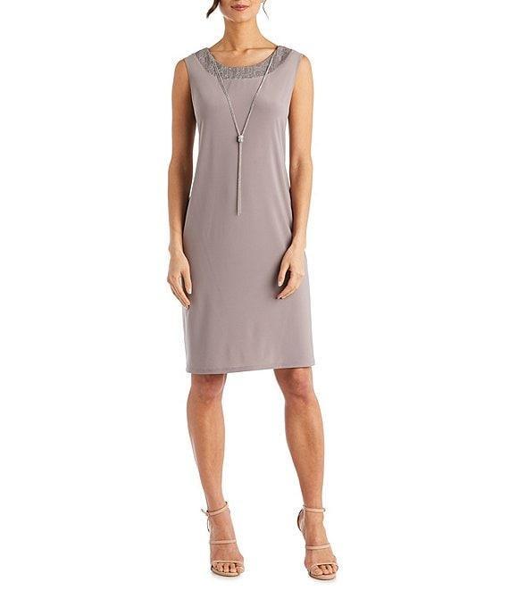 R & M Richards 3/4 Sleeve Metallic Jacquard Knit 2-Piece Jacket Dress Product Image