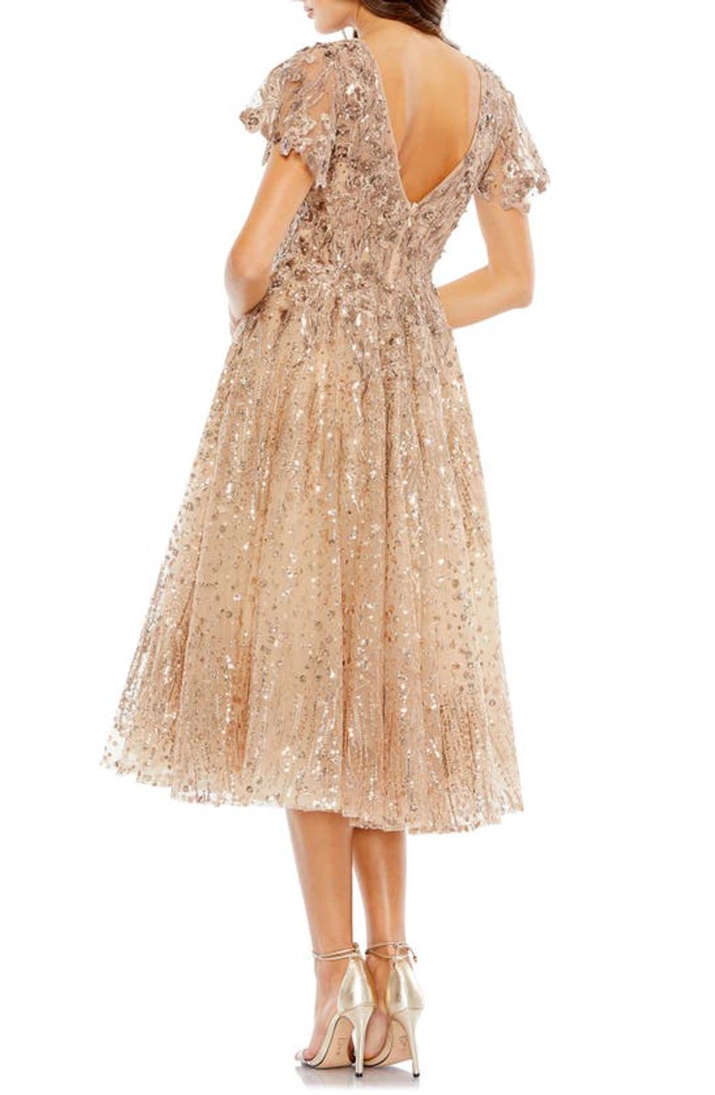 Women's Embellished Butterfly-sleeve Fit & Flare Dress In Taupe Product Image