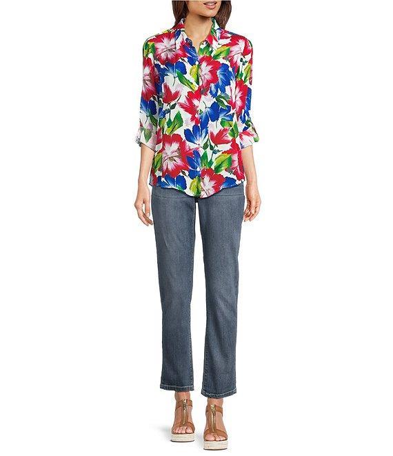APNY Woven Floral Print Point Collar Long Roll Tab Sleeve Shirt Product Image