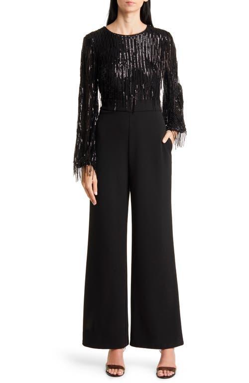 Eliza J Sequin Fringe Long Sleeve Jumpsuit Product Image