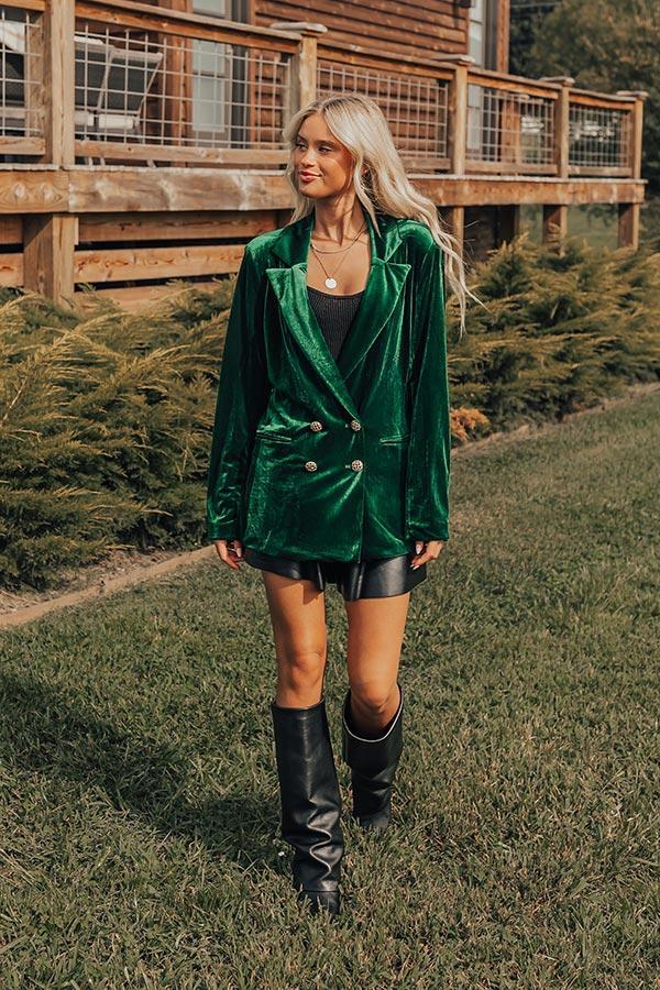 Luxe Lane Velvet Blazer In Hunter Green Product Image