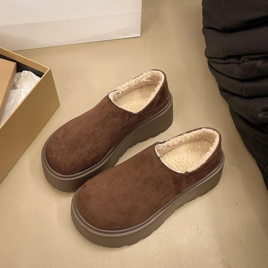 Platform Plain Fleece-Lined Faux Suede Slip-Ons Product Image