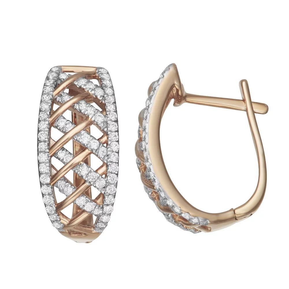 HDI Rose Gold Over Silver 1/2 Carat T.W. Diamond Hoop Earrings, Women's, Pink Tone Product Image