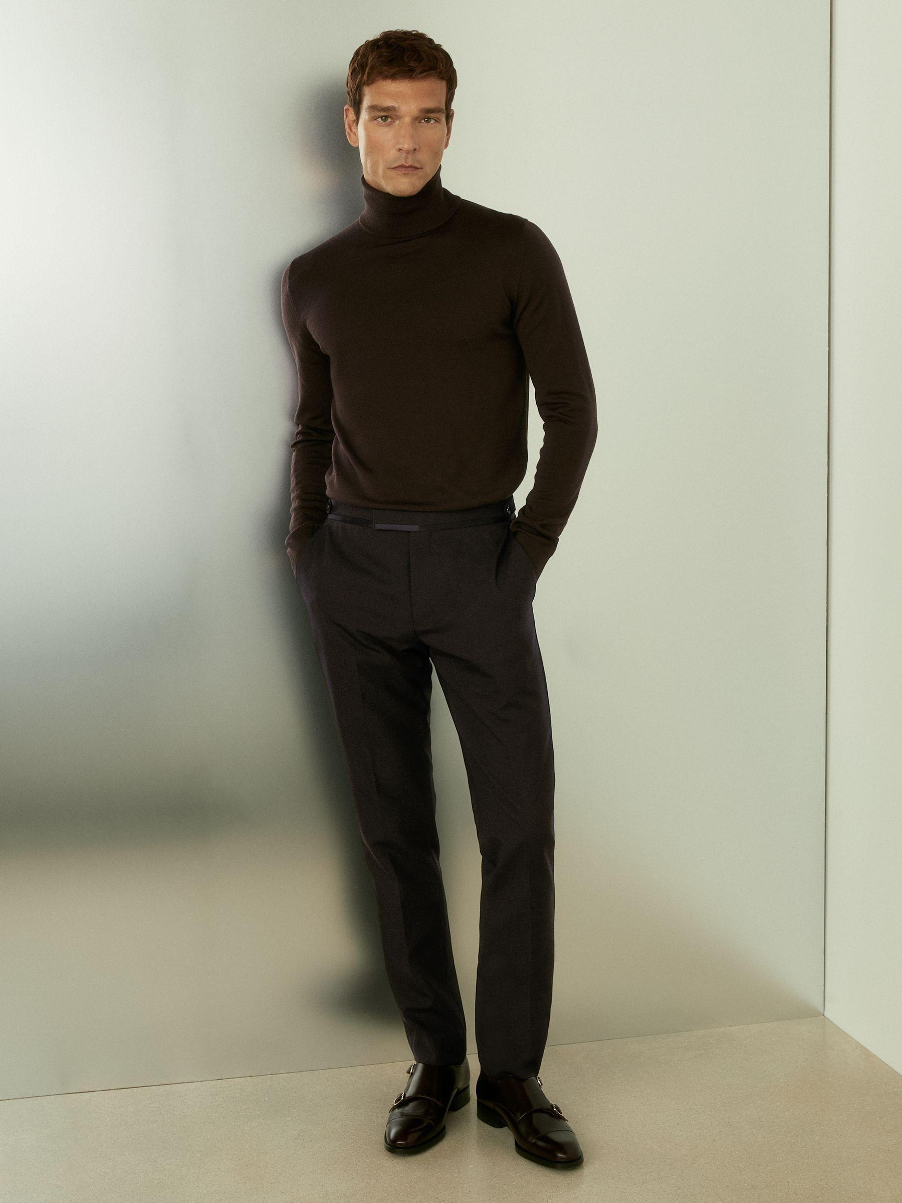 Wool Tuxedo Trousers Slim Fit in Brown Product Image