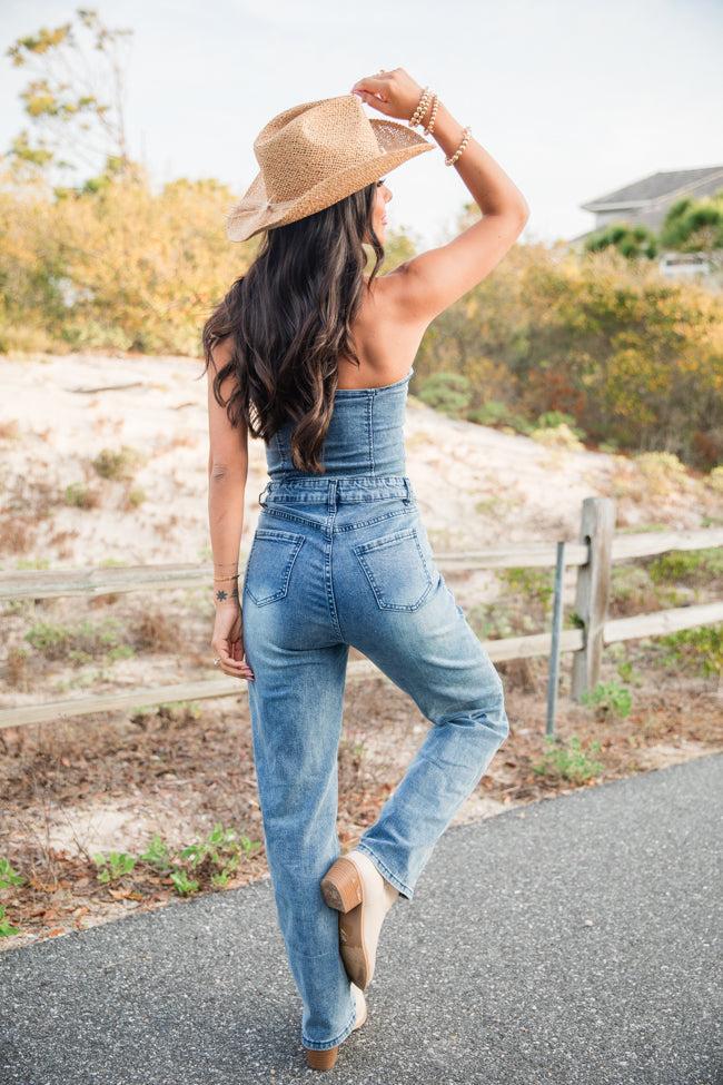 Country Roads Sweetheart Denim Jumpsuit Product Image