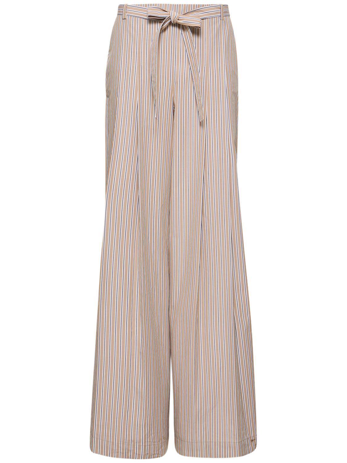 ALBERTA FERRETTI Striped Poplin Belted Wide Pants In Multi,beige Product Image