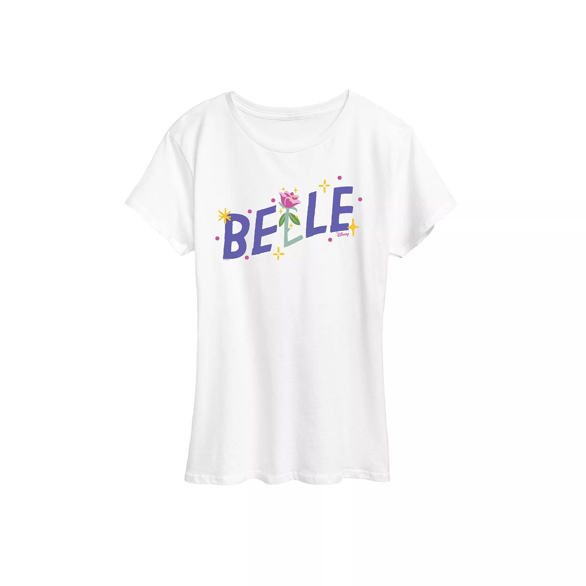 Disney Princess Belle Women's Rose Graphic Tee, Size: XL, White Product Image