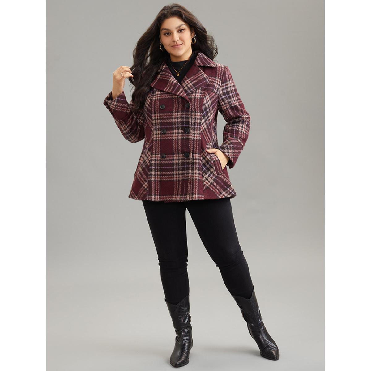 Plus Size Plaid Lapel Collar Double Breasted Coat Women RedViolet Casual Lined Ladies Dailywear Winter Coats BloomChic 10/M Product Image