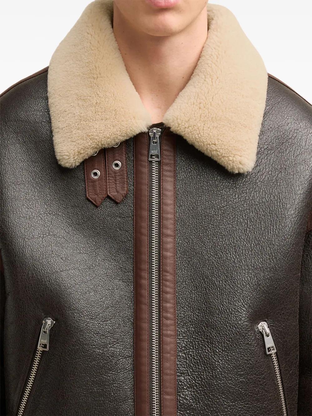 shearling-collar leather jacket Product Image