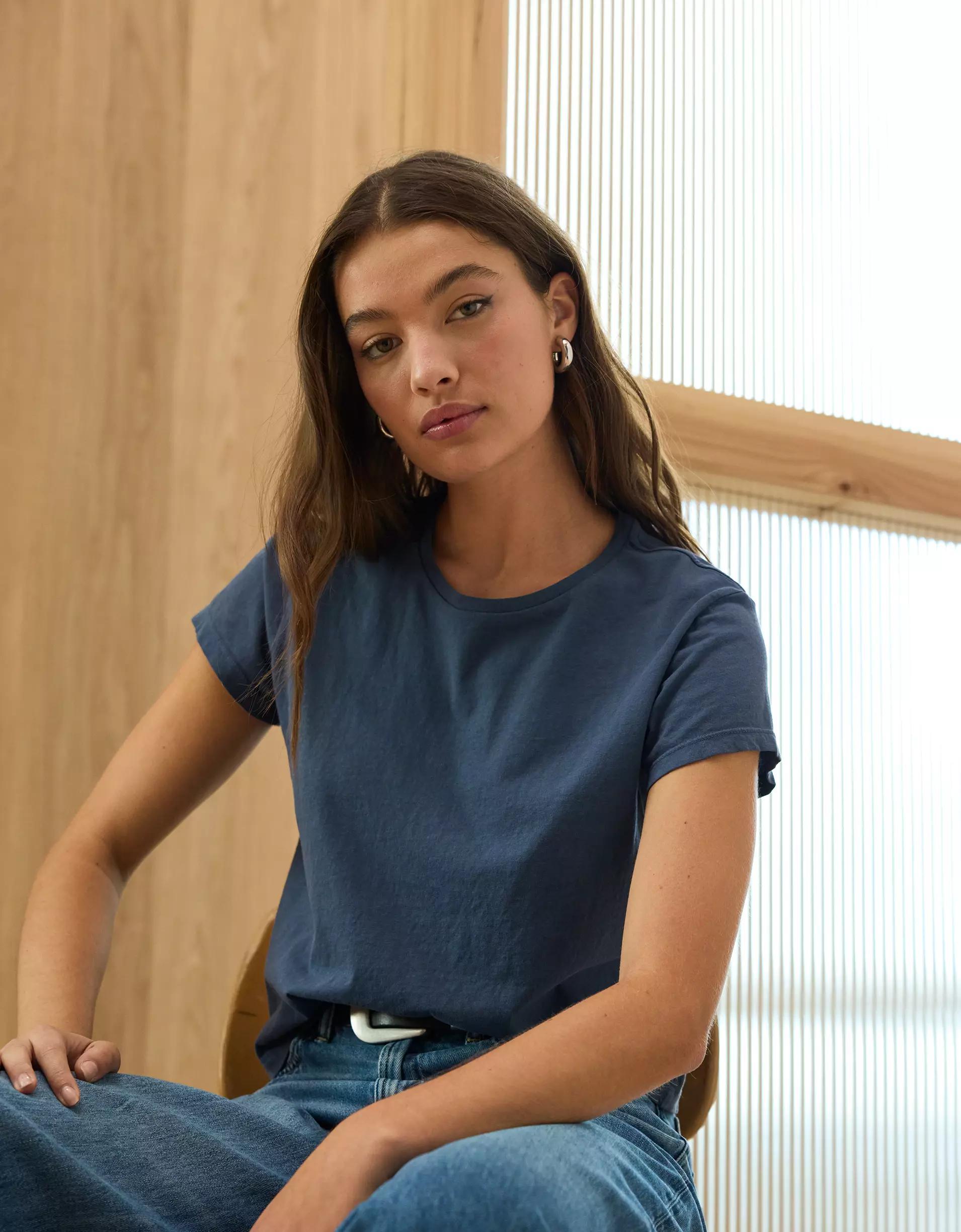 AE77 Premium Boxy Cropped Crewneck T-Shirt Product Image